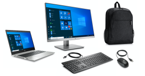 Intel Core i5-10210U (6MB Cache, 1.6GHz), 8GB DDR4-SDRAM, 256GB SSD, 39.6 cm (15.6″) Full HD 1920 x 1080 IPS, Intel UHD Graphics, LAN, WLAN, HP Webcam, Windows 10 Pro 64-bit, EliteDisplay E243 23.8″ (1FH47AT), Prelude Pro Recycle Backpack (1X644AA), USB K