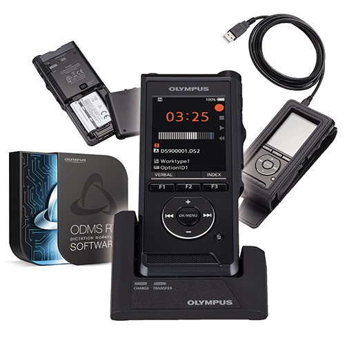 Olympus DS9000 Premium Kit voice recorder Intelligent 2 Microphone System. Precise 4 position slide switch. 2.4" full-colour display. 256 bit file encryption with DSS Pro audio codec. Device lock by PIN code. Includes ODMS R7 Dictation Module Software. Bo