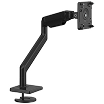 Humanscale M2.1 Monitor Arm with 25mm slide desk clamp mount Black Finish with Black Trim. Supports monitors up to 9Kg. The M2.1 uses an innovative mechanical spring to achieve exceptional performance and durability in a lightweight ultra-thin design
