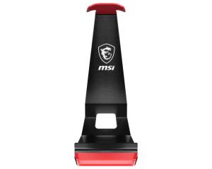 MSI HS01 Gaming Headset Stand 'Black with Red, Solid Metal Design, non slip base, Cable Organiser, Supports most headsets, Mobile holder'