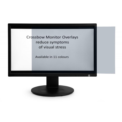 Crossbow Education Monitor Overlay Grey - 24" Widescreen (299 x 529 mm). These overlays give a low cost screen tint that can give the user a nonadjustable approximate correction to aid their vision. Often users will require similar overlays for reading pa