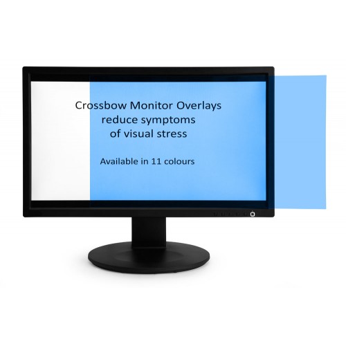 Crossbow Education Monitor Overlay Sky blue - 24" Widescreen (299 x 529 mm). These overlays give a low cost screen tint that can give the user a nonadjustable approximate correction to aid their vision. Often users will require similar overlays for readin