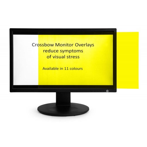 Crossbow Education Monitor Overlay Yellow - 24" Widescreen (299 x 529 mm). These overlays give a low cost screen tint that can give the user a nonadjustable approximate correction to aid their vision. Often users will require similar overlays for reading