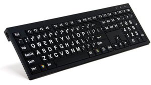 Visionaid VT Keys 2 Large print keyboard white letters on black keys USB. Includes flexible LED lighting strip to further enhance contrast