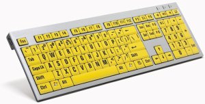 Visionaid VT Keys 2 Large print keyboard black letters on Yellow keys USB. Includes flexible LED lighting strip to further enhance contrast