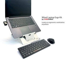 Standivarius Laptop bundle includes laptop stand compact USB wired keyboard wireless mouse and 3 port USB2.0 hub. Supplied by Hypertec.