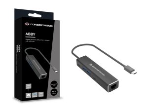 Conceptronic ABBY14B 2.5G Ethernet USB 3.2 Gen 1 Adapter with USB Hub, 2.5GbE, USB-A x 2, USB-C x 2