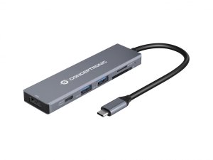 Conceptronic DONN23G 6-in-1 USB 3.2 Gen 1 Docking Station, USB 3.0 x 2, 100W USB PD, 4K 60Hz HDMI, SD, TF/MicroSD