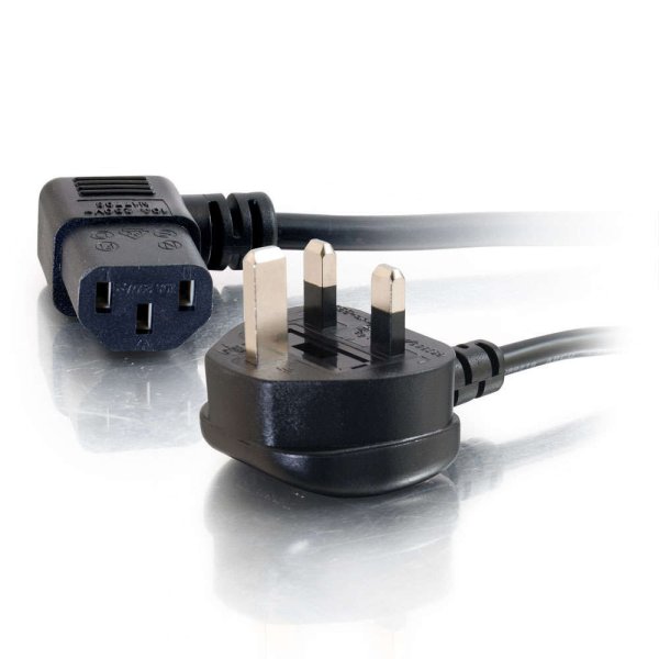 C2G 1m 18 AWG UK 90° Power Cord (IEC320C13R to BS 1363)