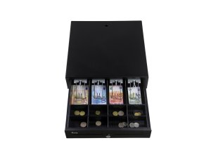 Cash Register Drawer for Point of Sale (POS) System, 4 Bill/8 Coin Compartments, Removable Coin Slots, RJ11 connector