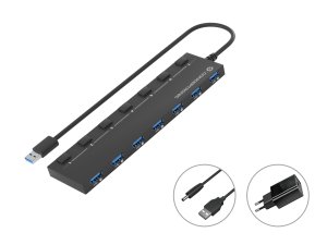 Conceptronic HUBBIES19BP 7-Port USB 3.2 Gen 1 Hub with 5.0V/3.0A Power Adapter, USB-A to 7 x USB-A, 5Gbps SuperSpeed, 90cm Cable