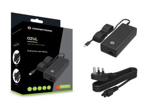 Conceptronic OZUL03BUK 100W GaN Desktop USB PD Charger, Built-in USB-C Cable, UK plug