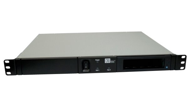 CRU RAX215DC-3QJ; 1U rackmount enclosure; JBOD; USB3/eSATA/FW800; 1 DX115 DC frame and 1 open bay w/ cover; no keylocks; black