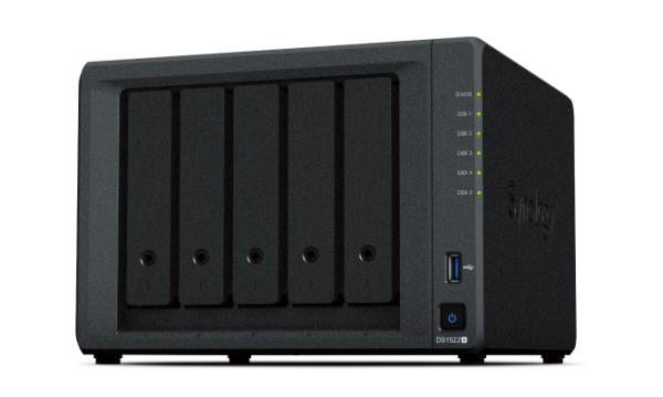 Synology DiskStation DS1522+ NAS Tower AMD Embedded R-Series SoC R1600 8 GB DDR4 10 TB HDD DiskStation Manager Black