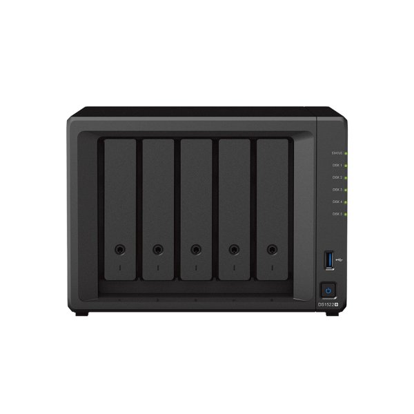 Synology DiskStation DS1522+ NAS Tower Ryzen Embedded R1600 8 GB DDR4 90 TB HDD DiskStation Manager Black