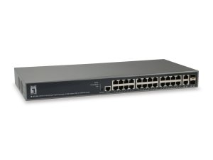 LevelOne TURING 26-Port L3 Lite Managed Gigabit PoE Switch, 24 PoE Outputs, 370W, 2 x SFP/RJ45 Combo