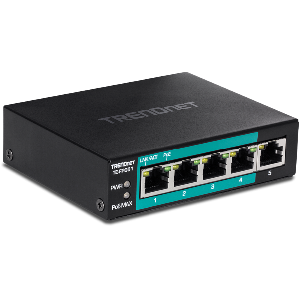 Trendnet TE-FP051 network switch Unmanaged Fast Ethernet (10/100) Power over Ethernet (PoE) Black