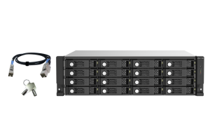 QNAP TL-R1620SEP-RP 128TB (Seagate Exos) 16-bay 3U rackmount SAS 12Gbps JBOD expansion enclosure with SAS expander; 2.5/3.5 SAS 12Gbps & SAS/SATA 6Gbps drives; 4 x SFF-8644 Mini-SAS HD ports; redundant PSU HDD/SSD enclosure Black, Grey 2.5/3.5″