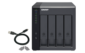 QNAP TR-004 40TB (WD RED PLUS) 4-bay 3.5" SATA HDD USB 3.0 type-C hardware RAID external enclosure. USB-C to USB-A cable included. Expansion unit for QNAP NAS Windows Mac Linux computers.
