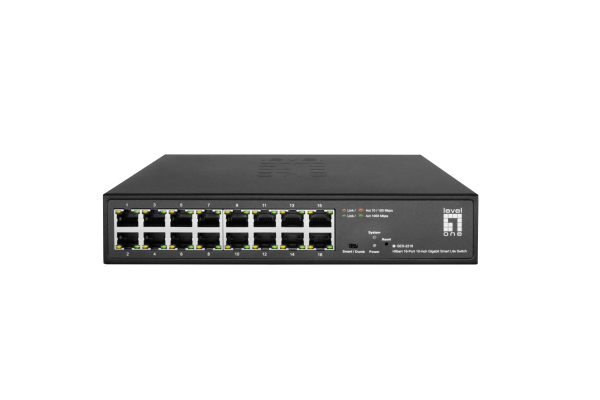 LevelOne Hilbert 10” 16-Port Gigabit Smart Lite Switch, 16 x Gigabit RJ45 (10/100/1000)