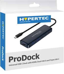 Hypertec ProDock - 6-in-1 USB-C Portable Hub. Included 1 x HDMI 2 x USB-A 3.0 and 3 x USB TYPE-C. 85w power passthrough
