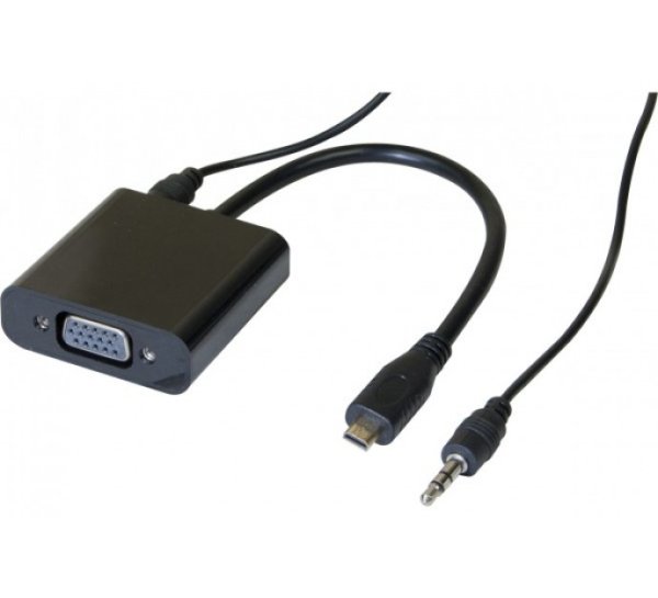 Micro HDMI - VGA, M/F, 3.5 mm, Black, 0.13 m