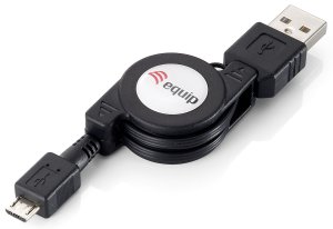 USB 2.0 Retractable Cable, A/M to Micro B/M, 1.0m