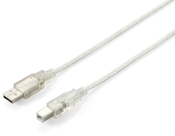 Equip USB 2.0 Type A to Type B Cable, 3.0m , Transparent silver