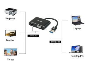 USB 3.0 - HDMI/VGA, 0.2 m, 5 Gbps, Black