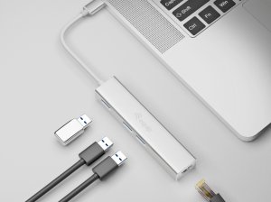 USB-C to 3-port USB 3.0 Hubs with Gigabit adapter