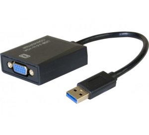 USB A - VGA, M/F, USB 3.0, Black, 0.23 m