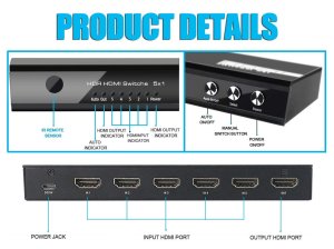 5 x HDMI Input, 1 x HDMI Output, HDMI2.0, HDCP2.2, 4K/60Hz, HDR10/Dolby Vision