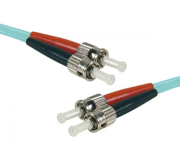 ST-UPC/ST-UPC duplex multimode OM3 50/125 Fiber patch cable aqua blue - 1 m