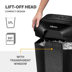 Fellowes LX Series Paper Shredder LX50 9 Sheet Cross Cut Shredder with 17 Litre Bin High Security P4 Black