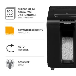 Fellowes AutoMax 100M paper shredder Micro-cut shredding 60 dB 22 cm Black