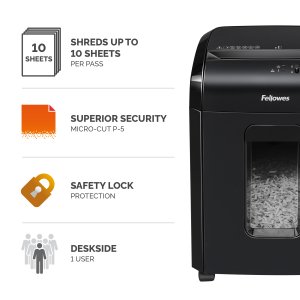 Fellowes Powershred 10M paper shredder Micro-cut shredding 65 dB Black