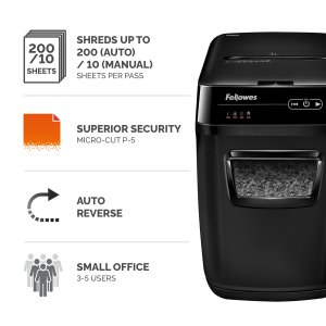 Fellowes AutoMax 200M paper shredder Micro-cut shredding 60 dB Black