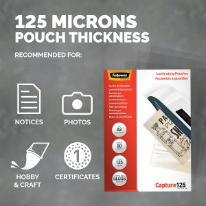 Fellowes A2 Glossy 125 Micron Laminating Pouch - 50 pack