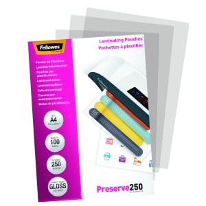 A4 Glossy 250 Micron Laminating Pouch - 100 pack