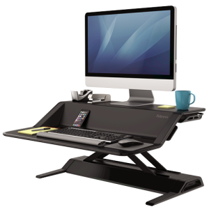 Fellowes Sit Stand Desk Riser - Lotus Height Adjustable Sit Stand Desk Converter with Cable Management - No Assembly Required - Max Weight 15.8KG - Black