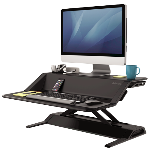 Fellowes Sit Stand Desk Riser - Lotus Height Adjustable Sit Stand Desk Converter with Cable Management - No Assembly Required - Max Weight 15.8KG - Black