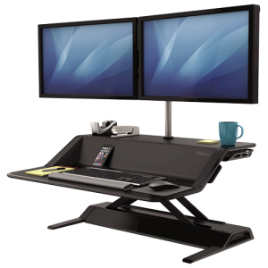 Fellowes Sit Stand Desk Riser - Lotus Height Adjustable Sit Stand Desk Converter with Cable Management - No Assembly Required - Max Weight 15.8KG - Black