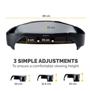 Fellowes Computer Monitor Stand with 3 Height Adjustments - Smart Suites Monitor Riser Plus with Storage Area - Ergonomic Adjustable Monitor Stand for Computers - Max Weight 10KG/Max Size 21" - Black