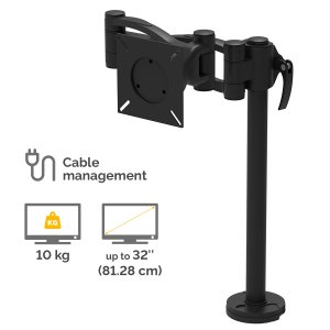 Fellowes Vista Single Monitor Arm - Monitor Mount for 10KG 32 Inch Screens - Adjustable Monitor Desk Mount - Pan 180° Rotation 360°, VESA 75 x 75/100 x 100 - Black