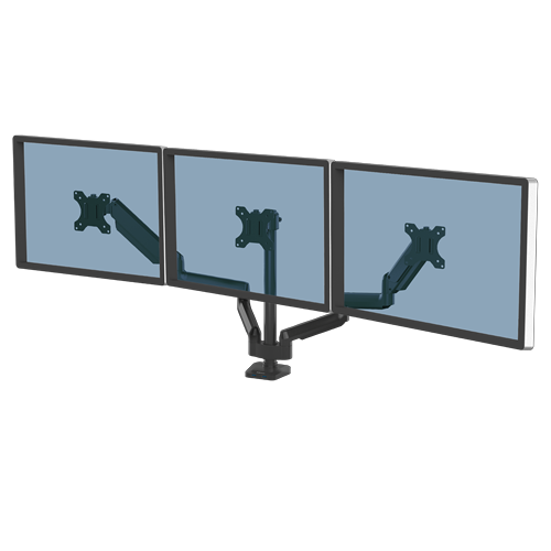 Fellowes Platinum Series Triple Monitor Arm - Monitor Mount for Three 7KG 27 Inch Screens - Adjustable Triple Monitor Desk Mount - Tilt 45° Pan 180° Swivel 360° Rotation 360°, VESA 75 x 75/100 x 100 - Black