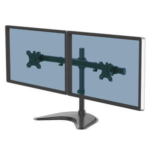 Fellowes Seasa Dual Monitor Arm - Freestanding Monitor Mount for 8KG 27 inch Screens - Ergonomic Adjustable Monitor Arm - Tilt 45° Pan 120° Rotation 360°, VESA 75 x 75/100 x 100 - Black
