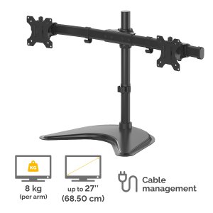 Fellowes Seasa Dual Monitor Arm - Freestanding Monitor Mount for 8KG 27 inch Screens - Ergonomic Adjustable Monitor Arm - Tilt 45° Pan 120° Rotation 360°, VESA 75 x 75/100 x 100 - Black