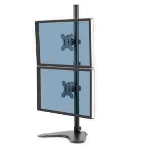 Fellowes Seasa Dual Stacking Monitor Arm - Freestanding Monitor Mount for 8KG 32 inch Screens - Ergonomic Adjustable Monitor Arm - Tilt 45° Pan 120° Rotation 360°, VESA 75 x 75/100 x 100 - Black