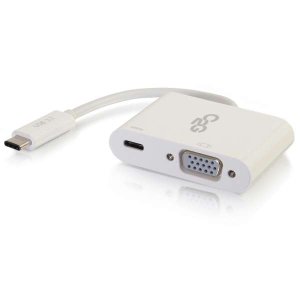 C2G USB C to VGA Video Adapter w/ Power Delivery - USB Type C to VGA White