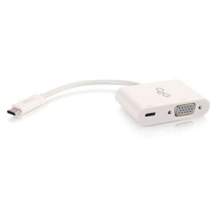 C2G USB C to VGA Video Adapter w/ Power Delivery - USB Type C to VGA White